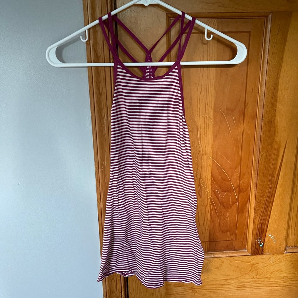 Burgundy and White Striped Tank Top from Hollister